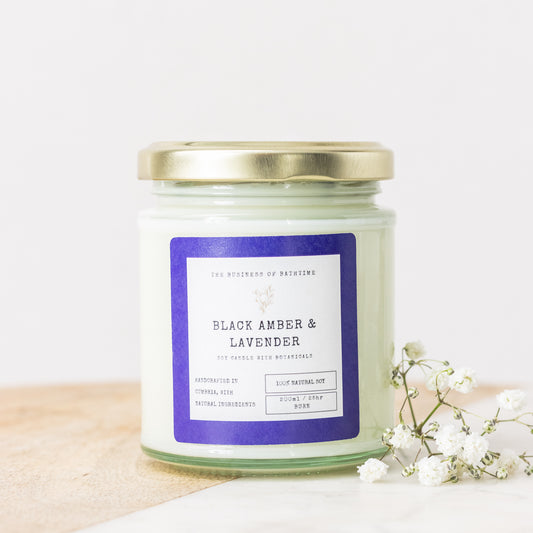 Business of bath time black amber and lavender candle