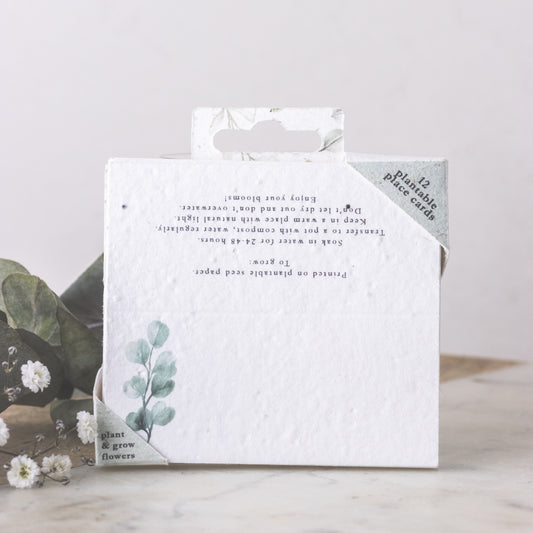 Little green gifts plantable wildflower placement cards eucalyptus