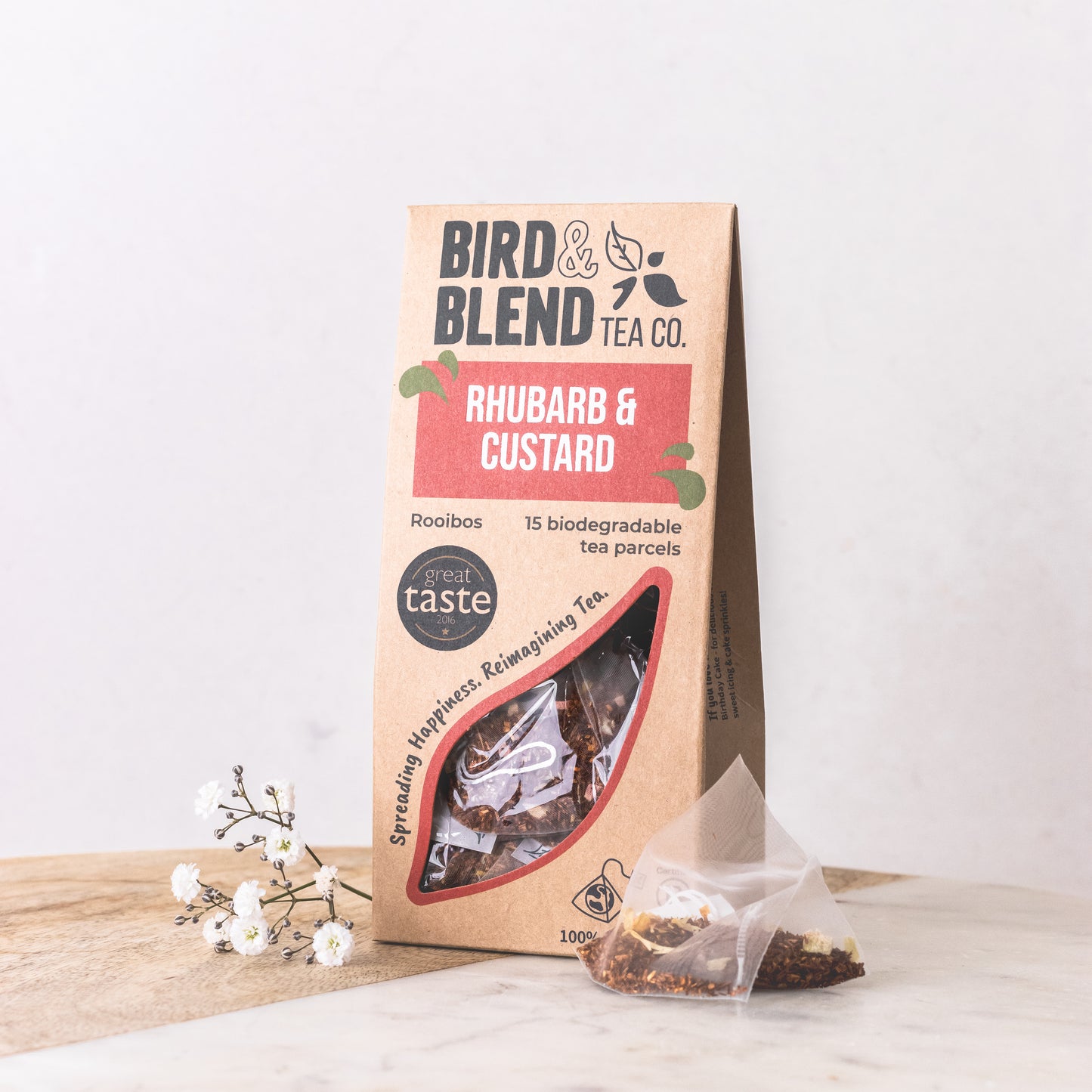 Bird and blend rhubarb and custard Rooibos 15 biodegradable tea bags
