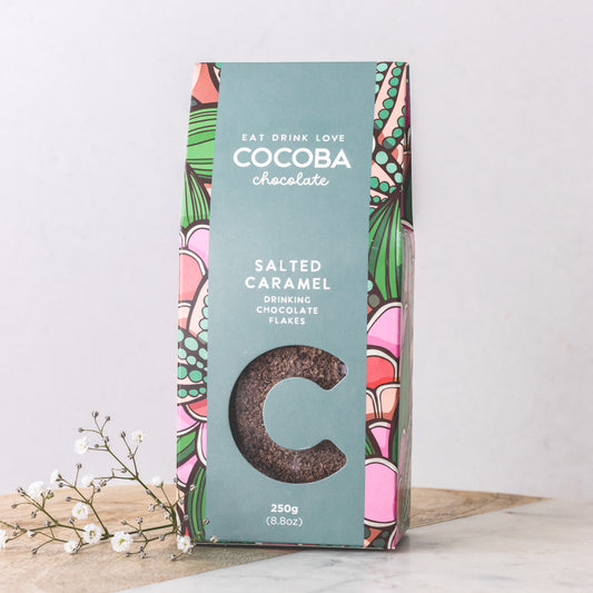 Cocoba salted caramel drinking chocolate flakes