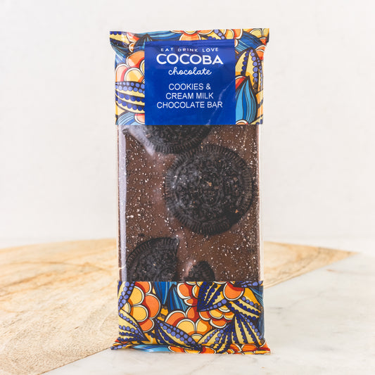 Cocoba cookies and cream milk chocolate bar