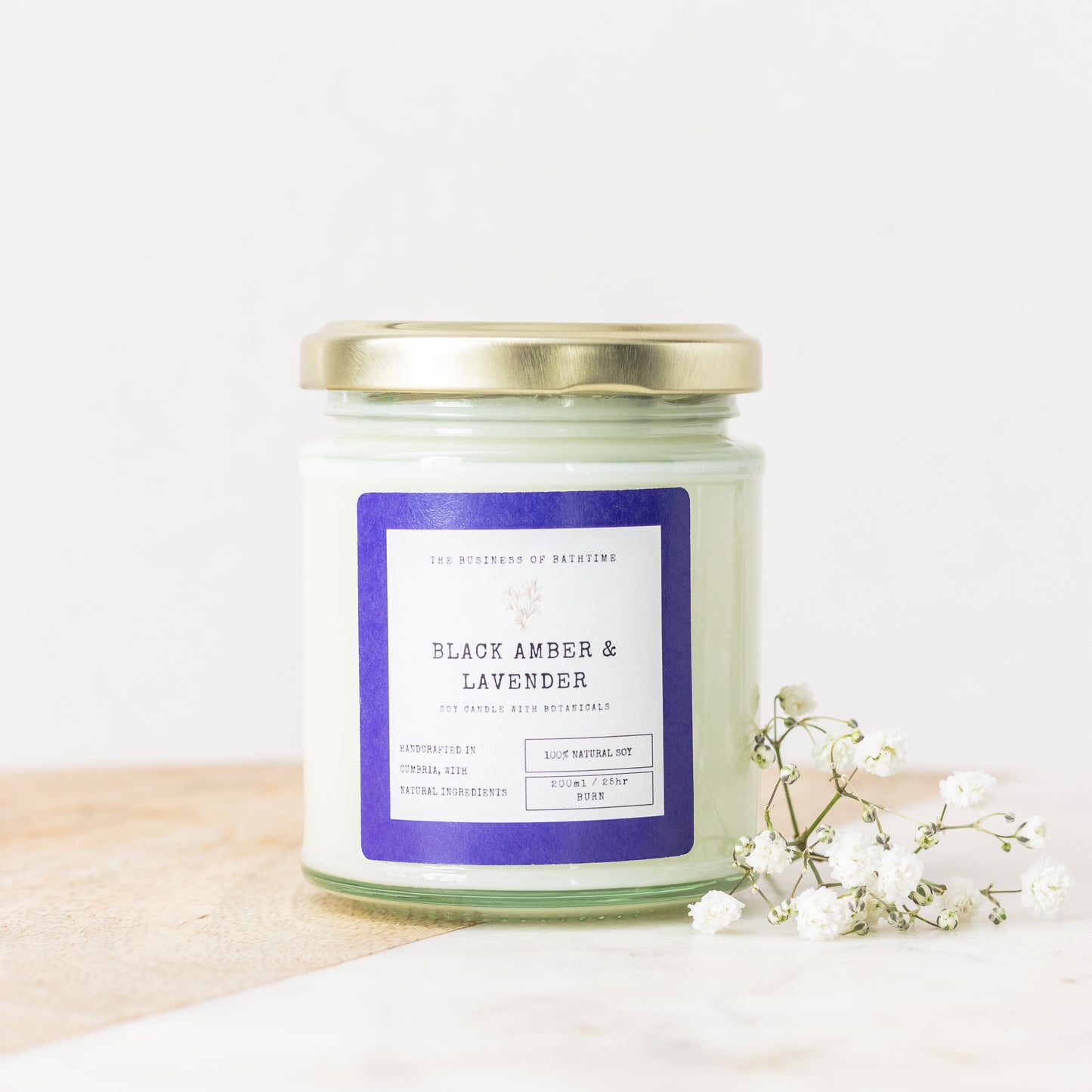 Business of bath time black amber and lavender candle