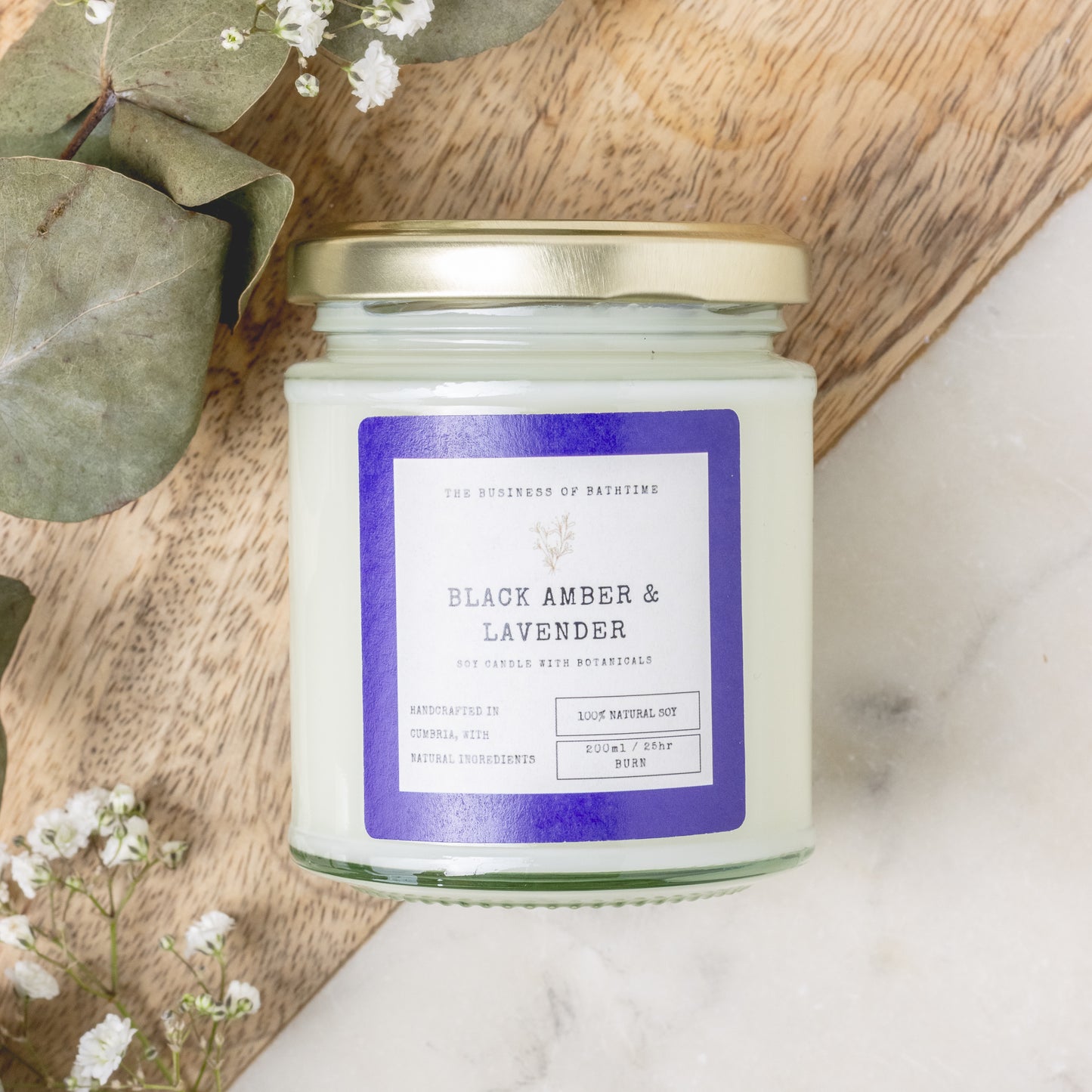 Business of bath time black amber and lavender candle